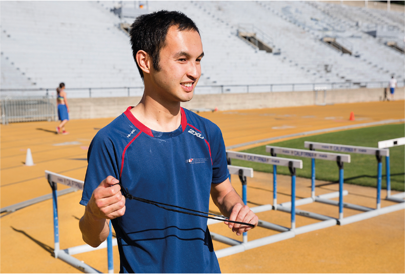 Newton Nguyen on the Berkeley track preparing to run